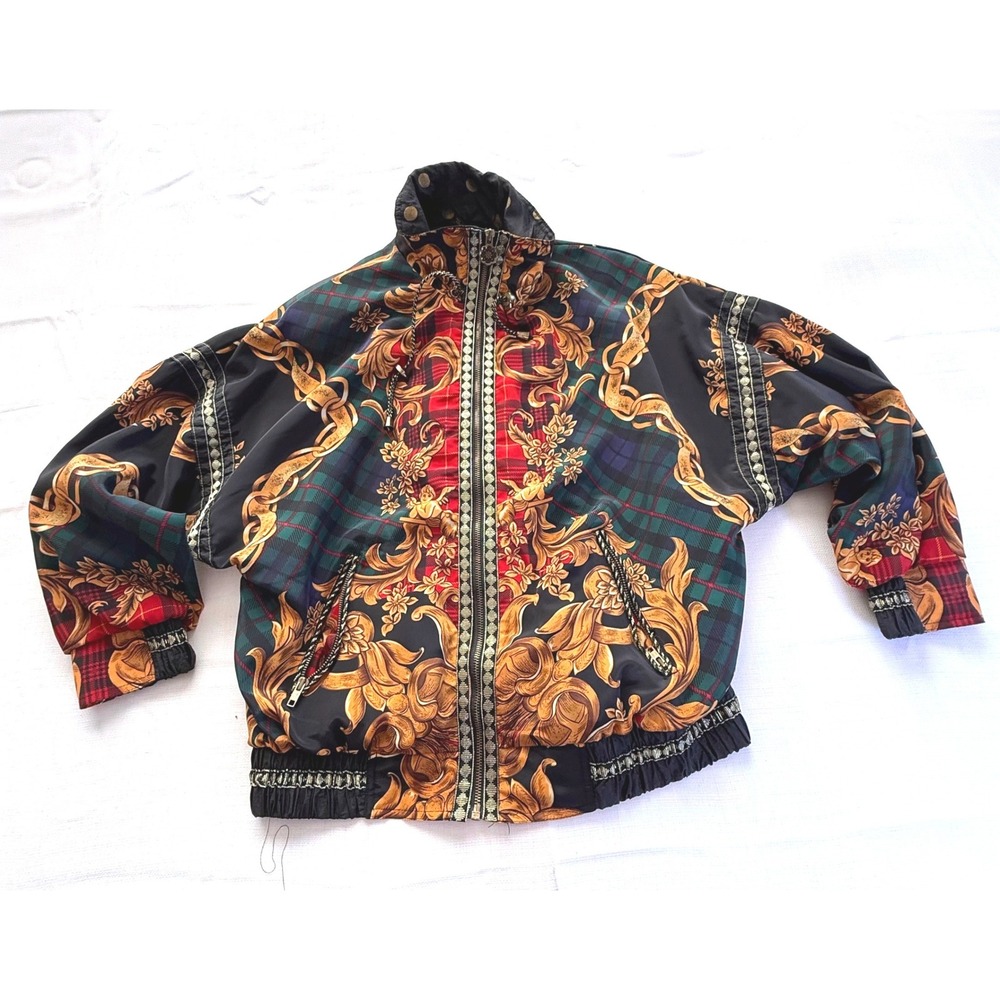 Vintage Active Elements Baroque‎ Tartan Windbreaker Jacket 90s Statement Coat M